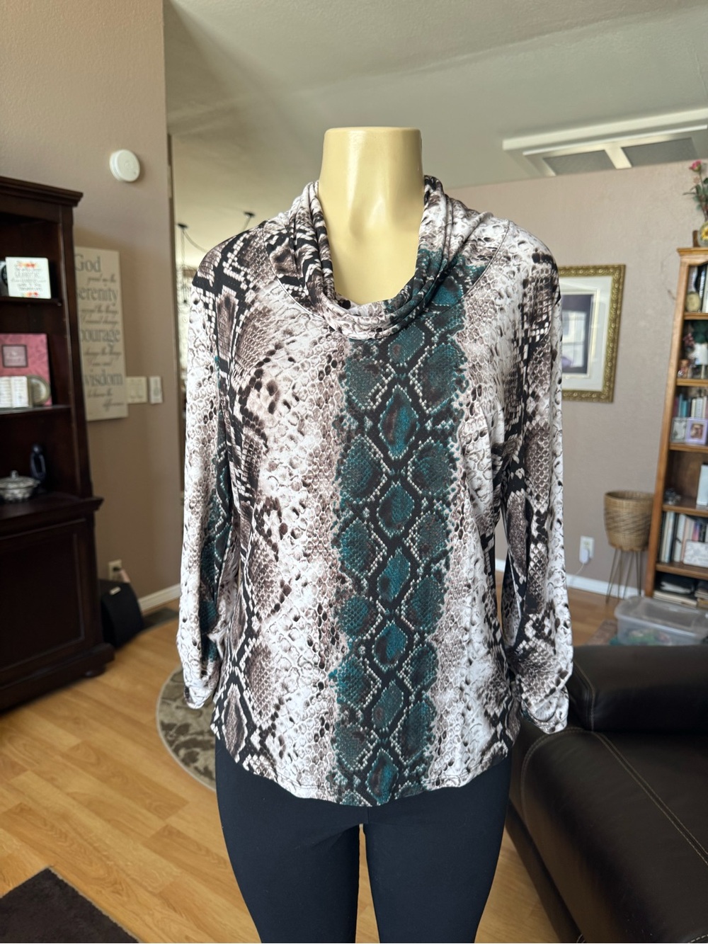 Erin London snake print cowl neck blouse-size  L